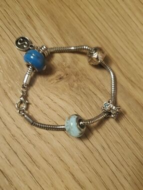 Silver Bracelet with Blue and Aqua Glass Beads